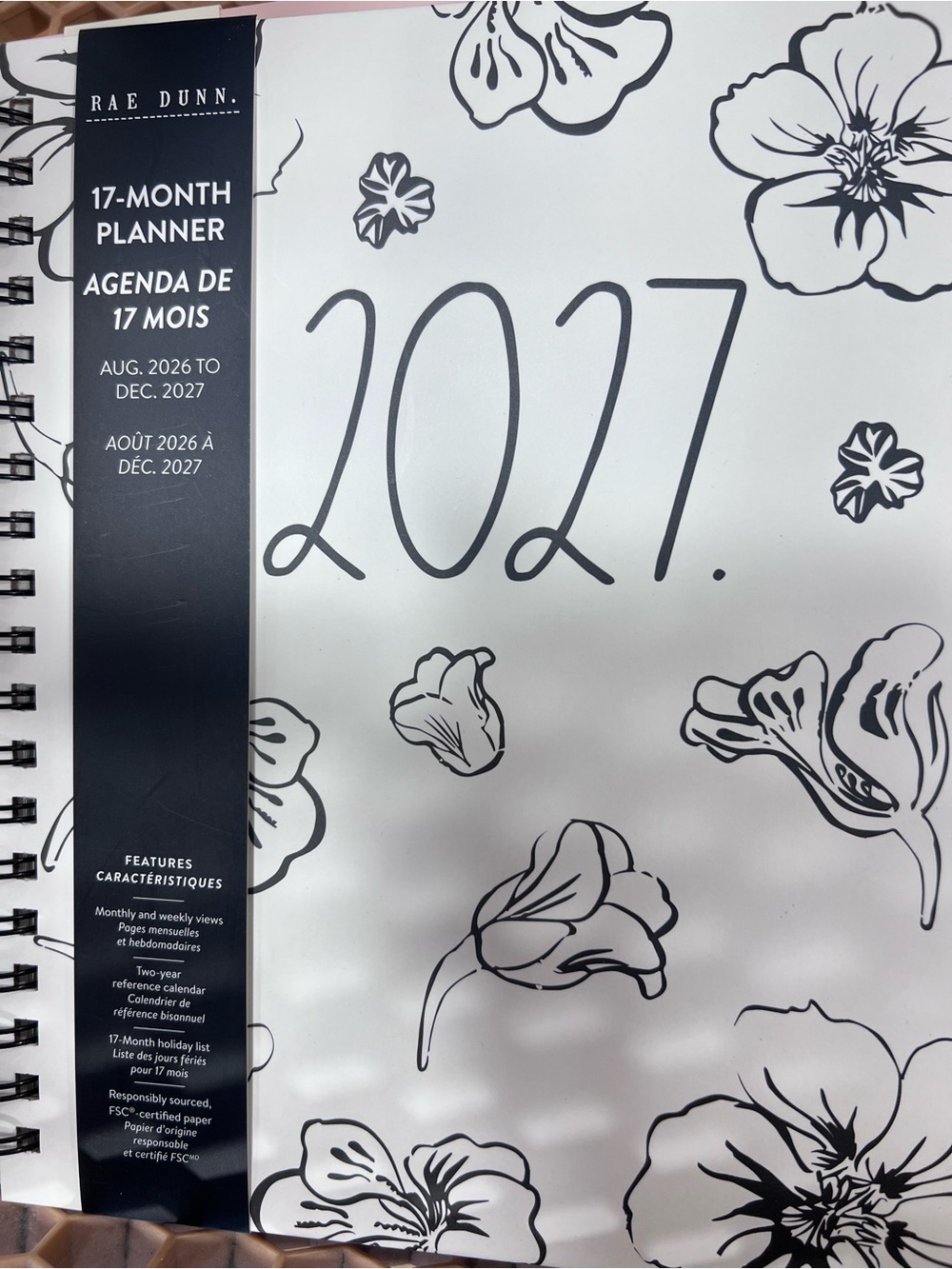 Rae Dunn White & Black Floral 2027 17-Month Planner
